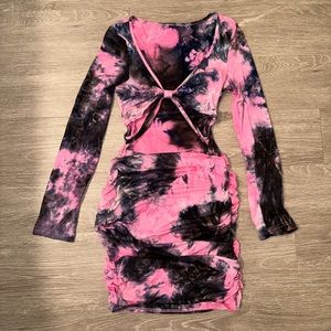 Pink and Black tye dye long sleeve mini dress 🩷🖤